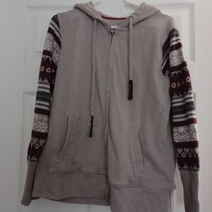 Natural Reflections Womens Size L Tan Hoodie with Pockets And Decorative Sleeves